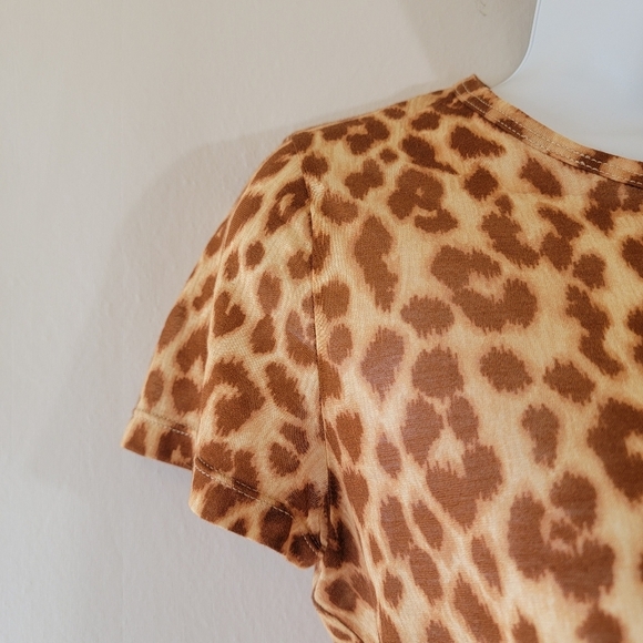 A.L.C. Womens Animal Print Top Sz S Short Sleeve Crewneck Lightweight Minimalist - Picture 5 of 12